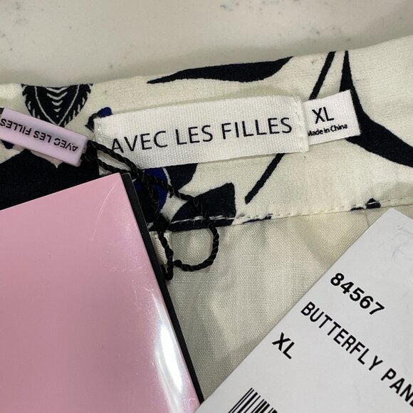 AVEC LES FILLES (NWT) "Butterfly Panel" Woven Lined Full Skirt, B/W Floral - XL - Picture 8 of 12